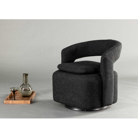 Fauteuil tournant en tissu bouclé noir