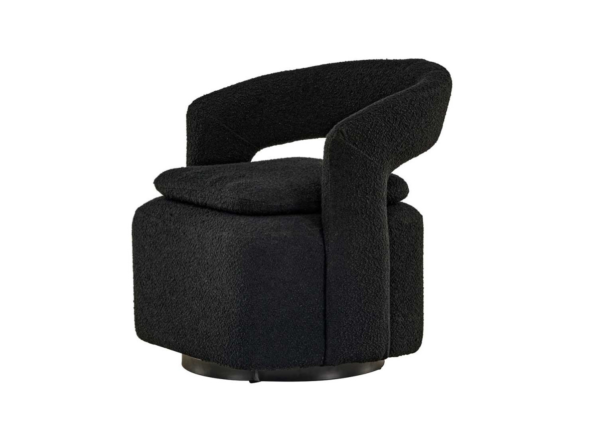 Fauteuil tournant en tissu bouclé noir