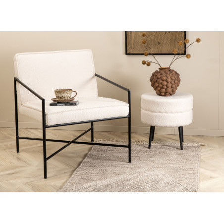 Fauteuil métal noir et tissu teddy blanc