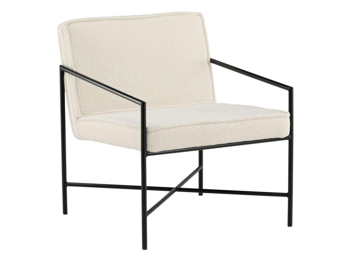 Fauteuil métal noir et tissu teddy blanc