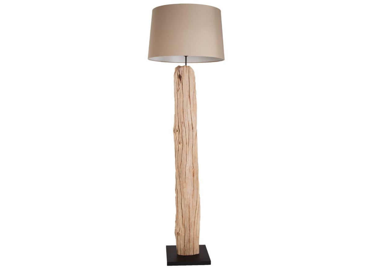 Lampe en bois flotté et lin