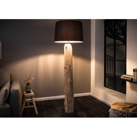 Lampe sur pied 177 cm bois flotté et lin noir