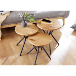 Lot de 3 tables basses en chêne et métal