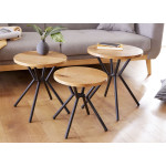 Lot de 3 tables basses en chêne et métal