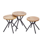 Lot de 3 tables basses en chêne et métal