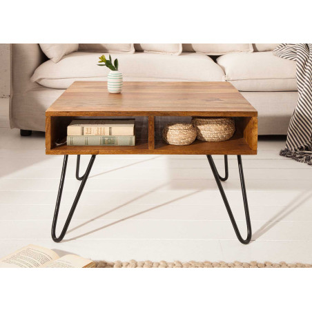 Petite table basse pieds en épingle et bois massif