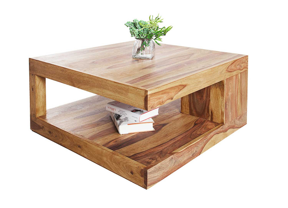 Table basse carrée originale en bois massif