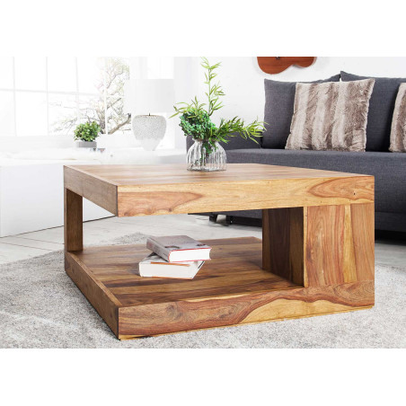 Table basse carrée originale en bois massif