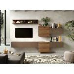 Meuble TV mural bois foncé et bronze