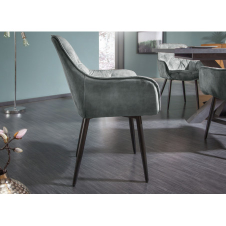 Fauteuils velours gris vert et métal noir