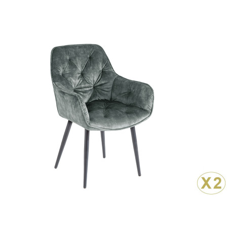 Fauteuils velours gris vert et métal noir