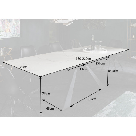 Table extensible en céramique couleur marbre blanc