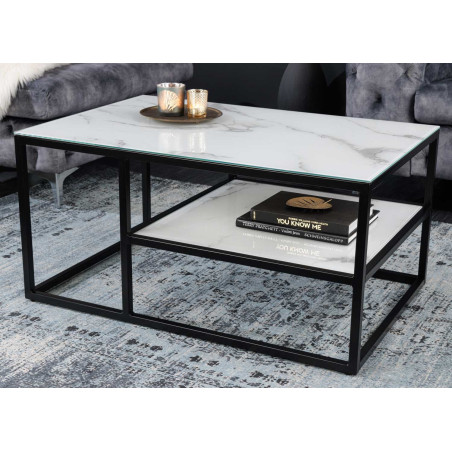 Table basse rectangulaire marbre blanc et noir