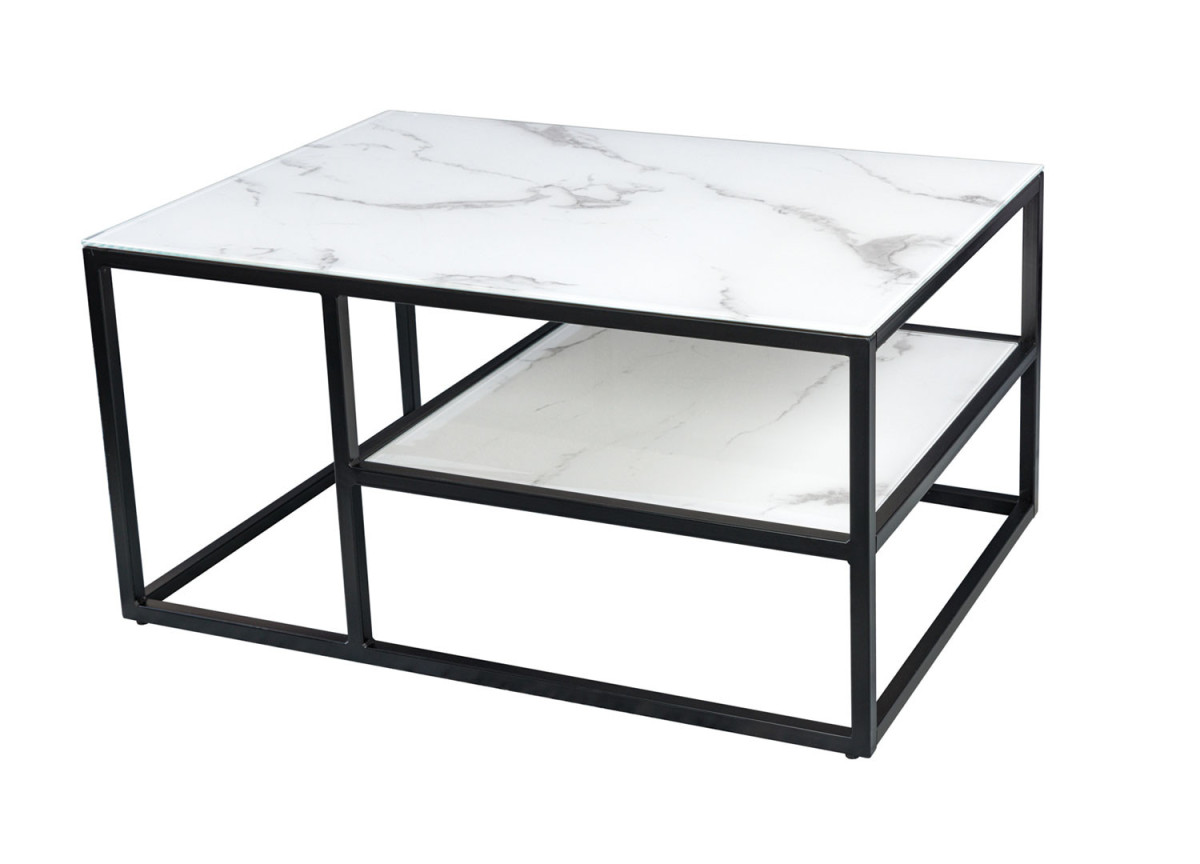 Table basse rectangulaire marbre blanc et noir