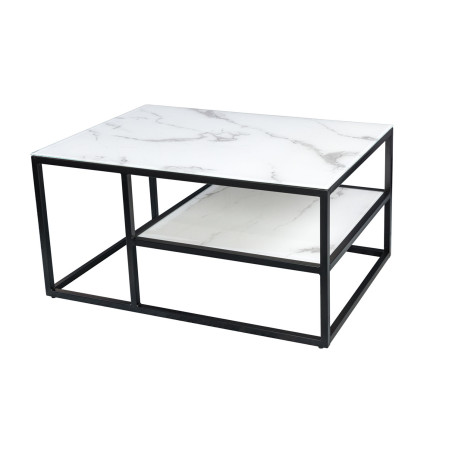 Table basse rectangulaire marbre blanc et noir