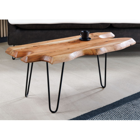 Table basse acacia et fer noir