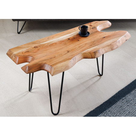 Table basse acacia et fer noir