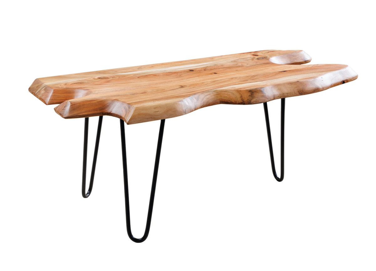 Table basse acacia et fer noir