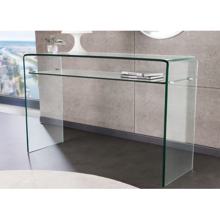 Console verre trempé avec une étagère 100 cm