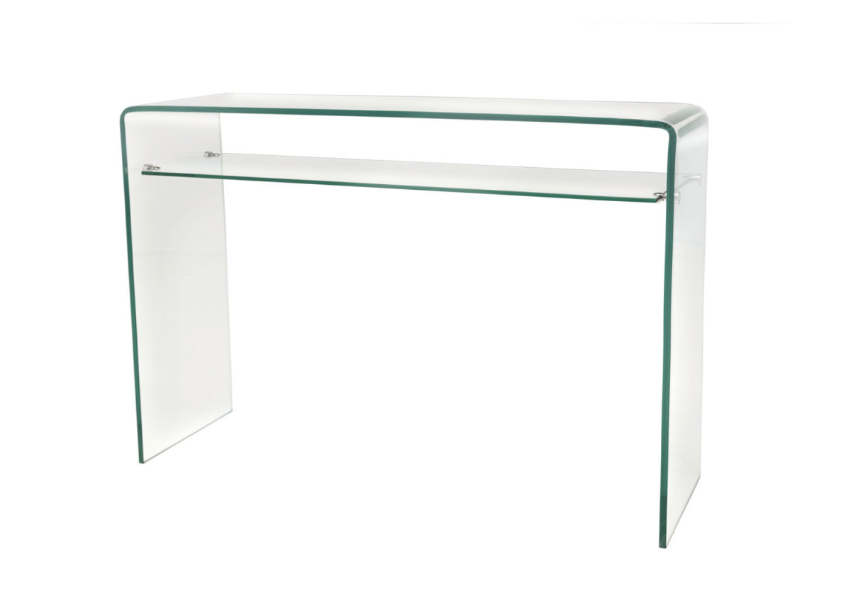 Console verre trempé avec une étagère 100 cm