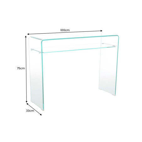 Console verre trempé avec une étagère 100 cm