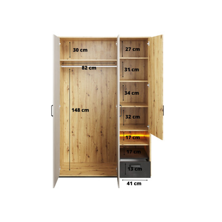 Armoire 130 cm chambre ado avec led