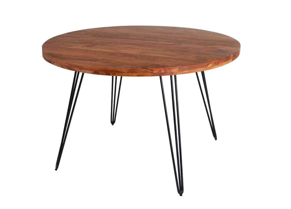 Table à manger ronde en acacia et métal noir