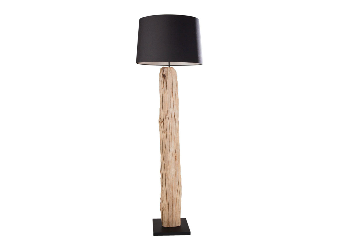 Lampe sur pied 177 cm bois flotté et lin noir