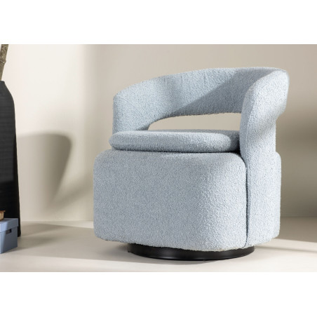 Fauteuil rotatif en tissu bouclé bleu clair