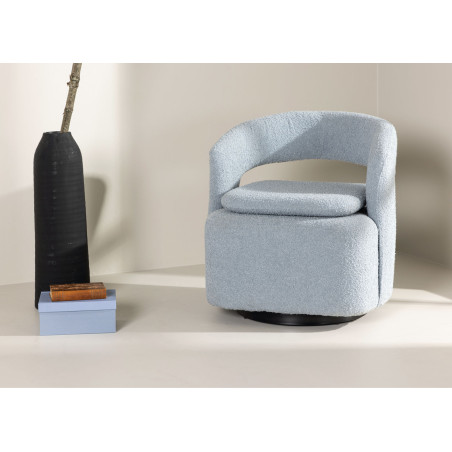 Fauteuil rotatif en tissu bouclé bleu clair