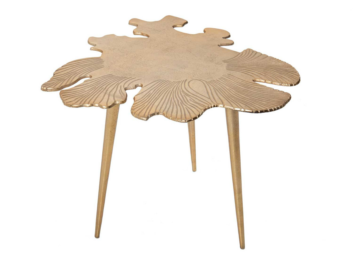 Table d'appoint dorée en forme de feuille