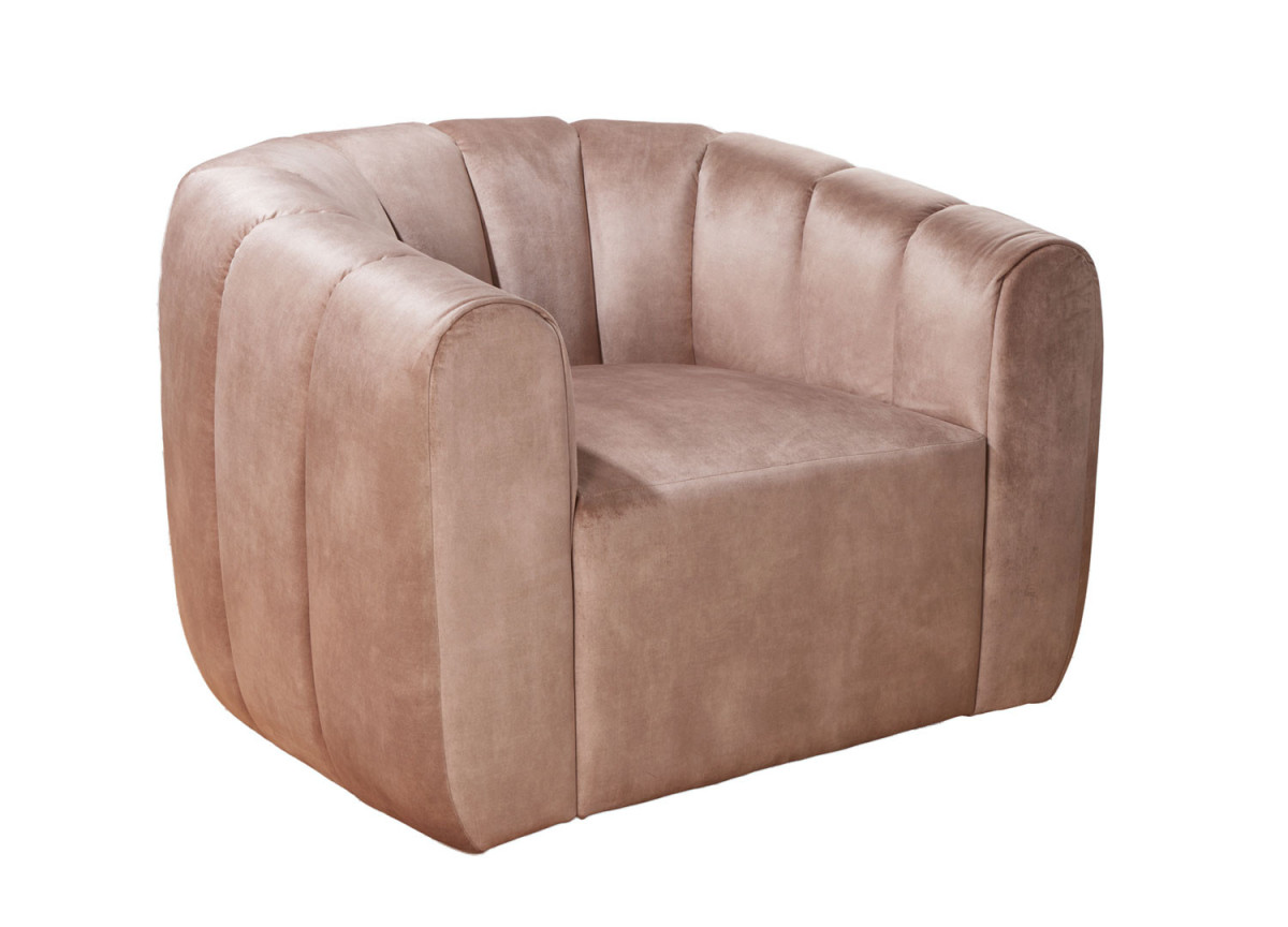 Fauteuil rotatif en velours champagne et grège