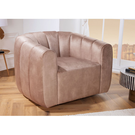 Fauteuil rotatif en velours champagne et grège