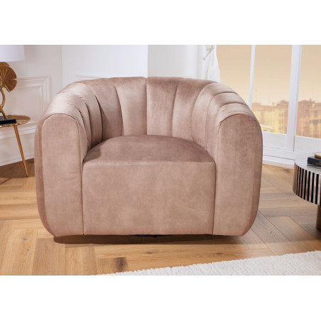 Fauteuil rotatif en velours champagne et grège