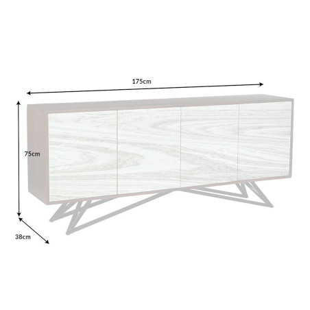 Buffet 175 cm acacia et feuille de pierre marbrée blanc