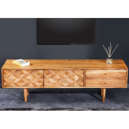 Meuble TV 145 cm acacia et métal doré