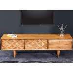 Meuble TV 145 cm acacia et métal doré