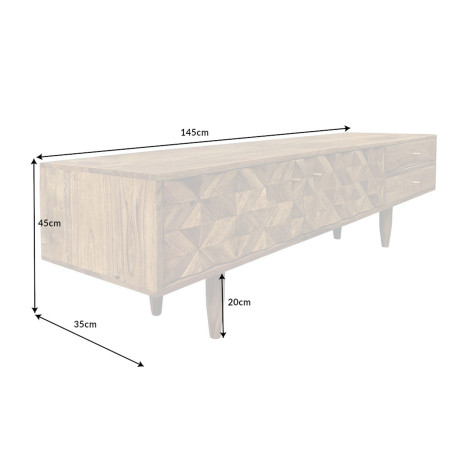 Meuble TV 145 cm acacia et métal doré