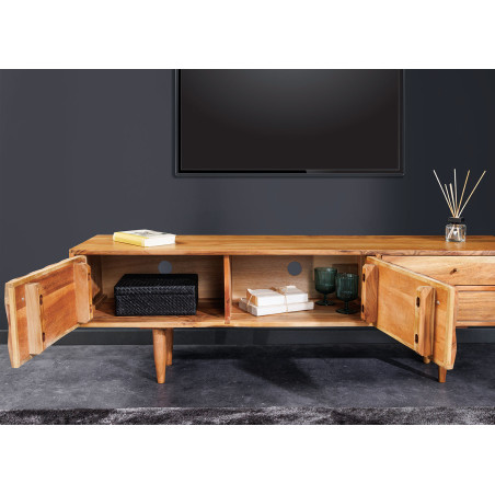 Meuble TV 145 cm acacia et métal doré