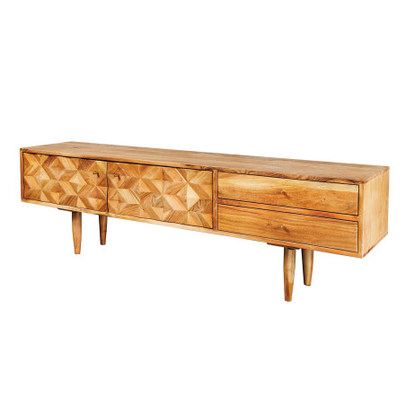 Meuble TV 145 cm acacia et métal doré