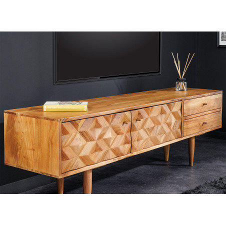 Meuble TV 145 cm acacia et métal doré