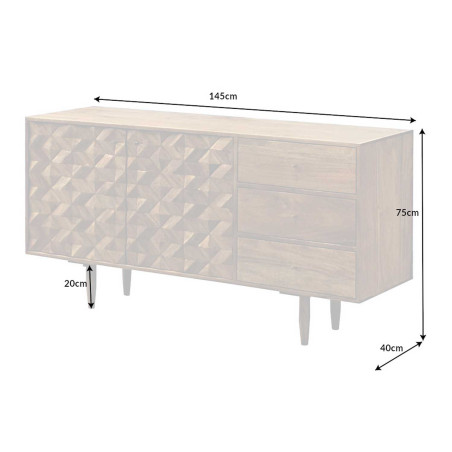 Buffet rétro bois massif 145 cm