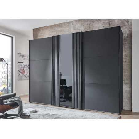 Armoire contemporaine 300 cm graphite et verre gris