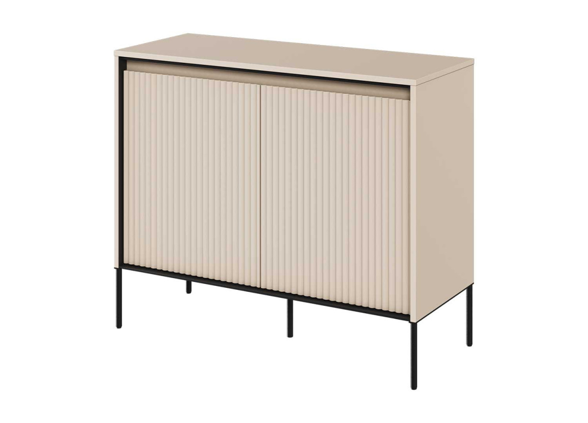 Commode 2 portes façades rainurées beige sable