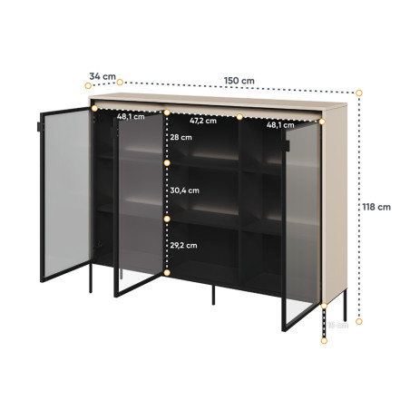 Buffet portes en verre avec éclairage