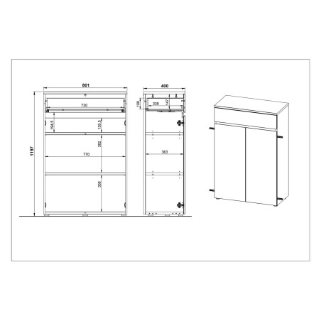 Meuble de bureau 2 portes 1 tiroir