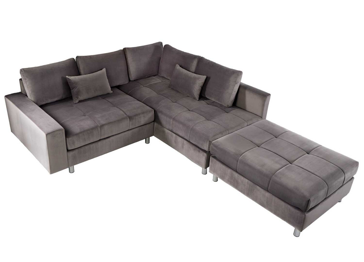 Canapé d'angle gris XXL avec pouf