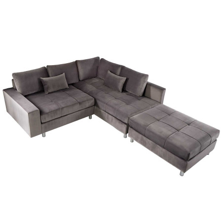 Canapé d'angle gris XXL avec pouf