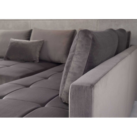 Canapé d'angle gris XXL avec pouf