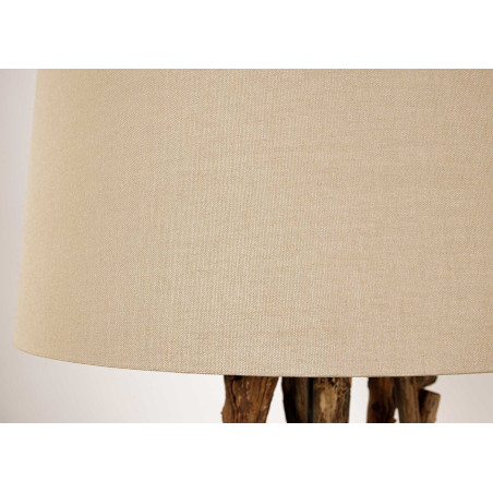 Lampe sur pied en bois de Teck et abat jour en lin beige